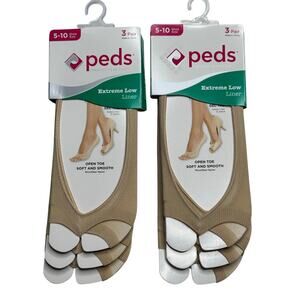 Peds Extreme Low Open Toe Liners, Shoe Size 8-12 Extended, Nude, 3-Pair x2